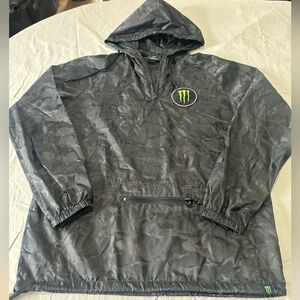 Monster Energy Black Camo Pullover Windbreaker Packable Jacket Rare Employee